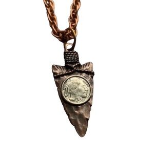Copper Metal Arrow Indian Head Silver Nickel Mens Necklace Jewelry Southwestern